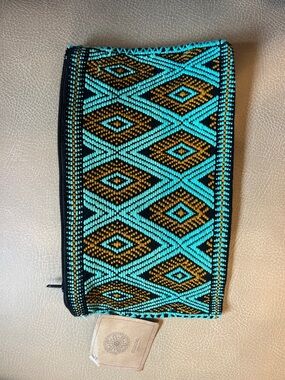 NWT Handwoven Turquoise & Black Geometric Bag